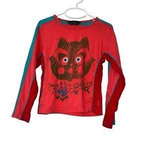 Oilily girls coral green cat face floral print top sz 116 US 5